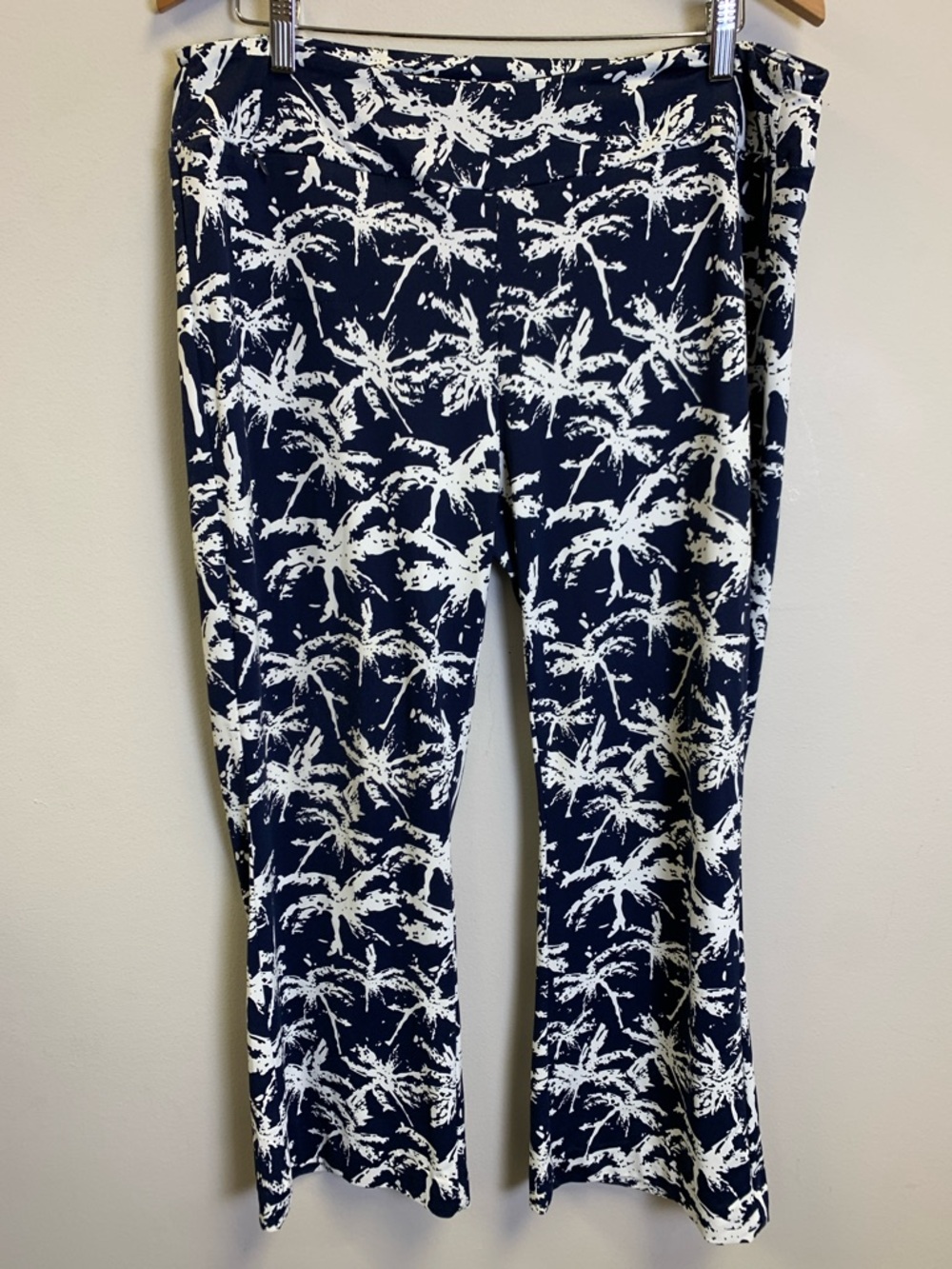 Patchington Navy and White Palm-Print Wide Leg Pants